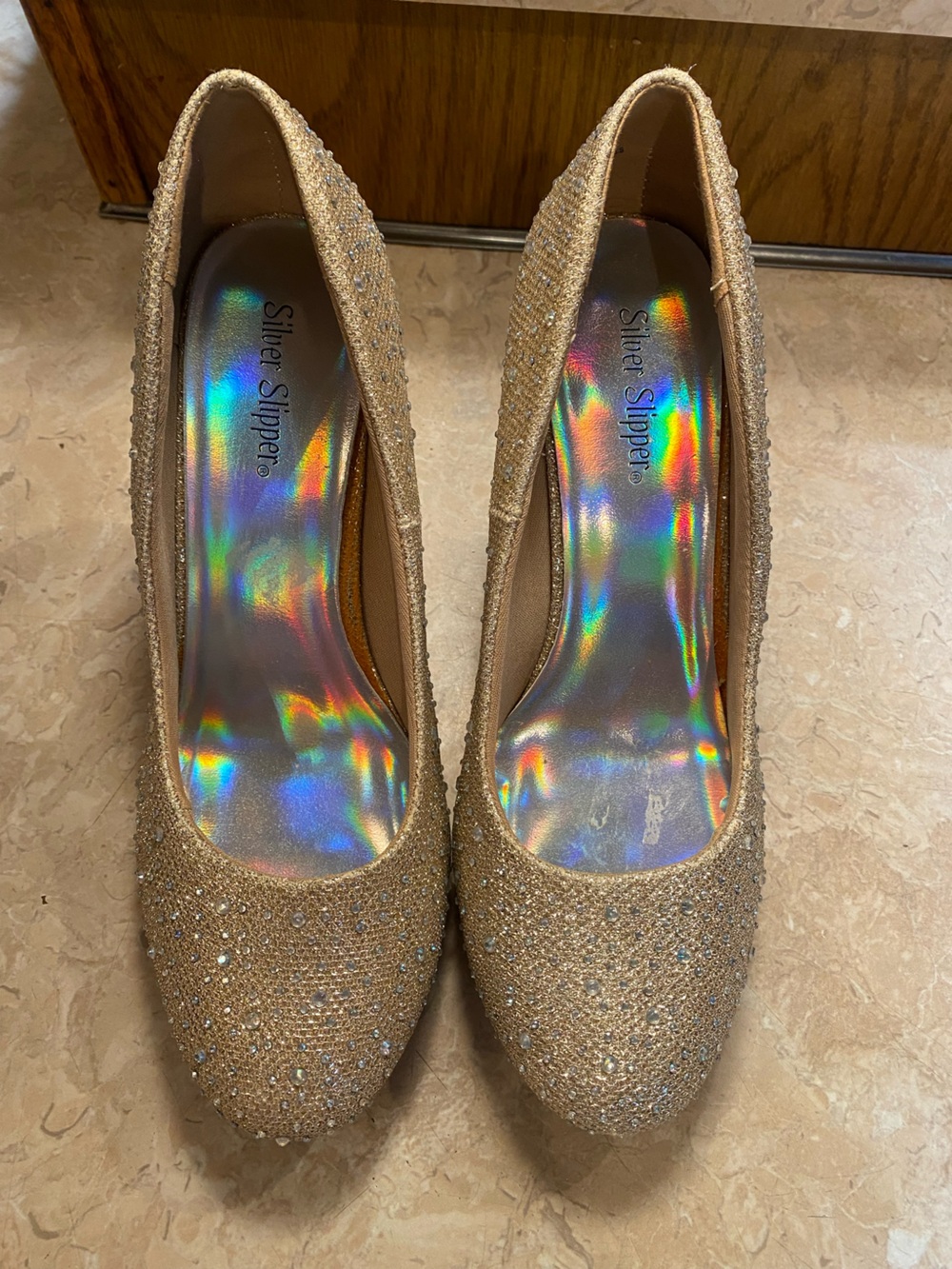 Silver Slipper Women's Gold Glitter Pointed Toe Flats
